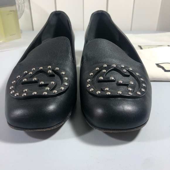 Gucci Loafers Silver Stud Logo Heel Classic Edgy Size 37 - Picture 3 of 9